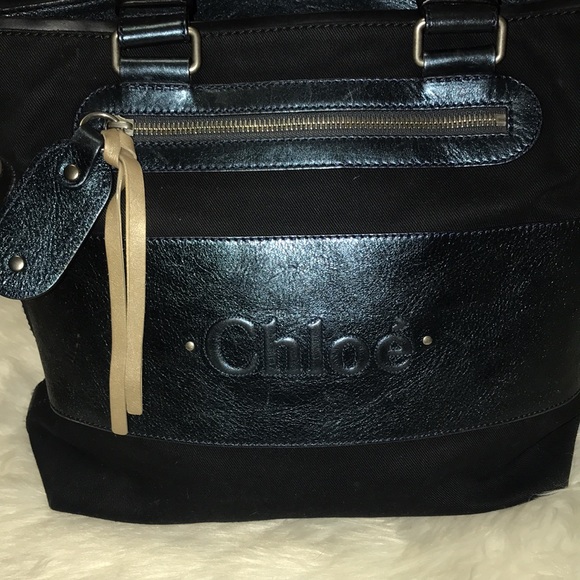 CHLOE AUTHENTIC METALLIC & CANVAS TOTE BAG - Picture 2 of 12